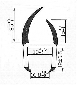 Уплотнитель резинопластиковый, "П"-профиль, ширина 18 мм (5 м). Артикул У-900518